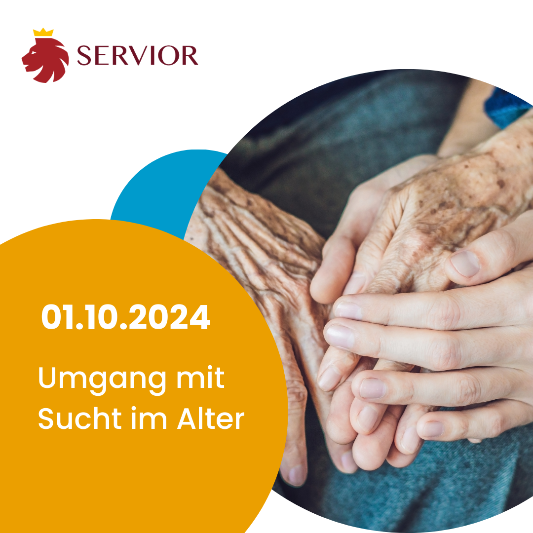 Poster für eine Konferenz zu Sucht im Alter mit Händen auf dem Bild